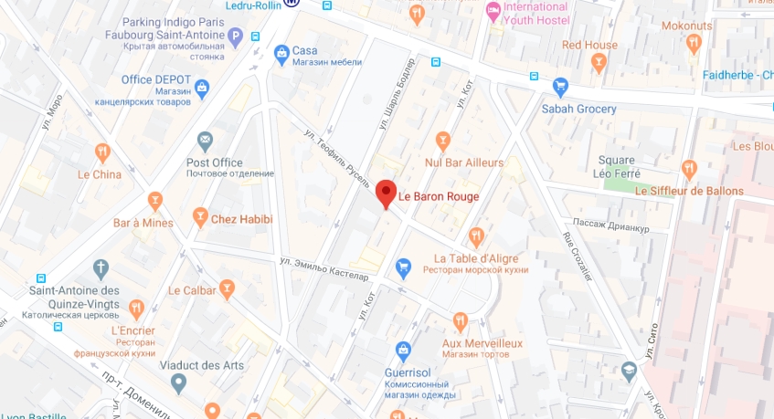 Бистро Le Baron Rouge на карте Парижа Бистро Le Baron Rouge на карте
