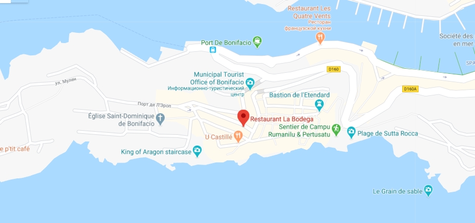 La bodega bonifacio на карте Корсики Расположение La bodega bonifacio