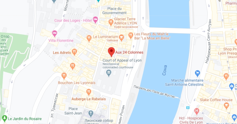 Aux 24 Colonnes на карте Лиона Aux 24 Colonnes в Лионе