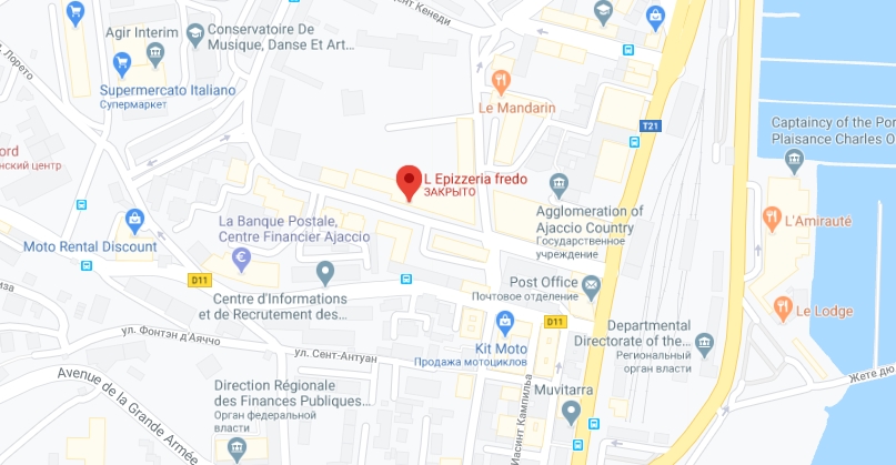 L'épizzeria Frédo на карте Корсики Расположение L'épizzeria Frédo
