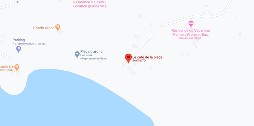 Café de la Plage на карте Корсики Расположение Café de la Plage